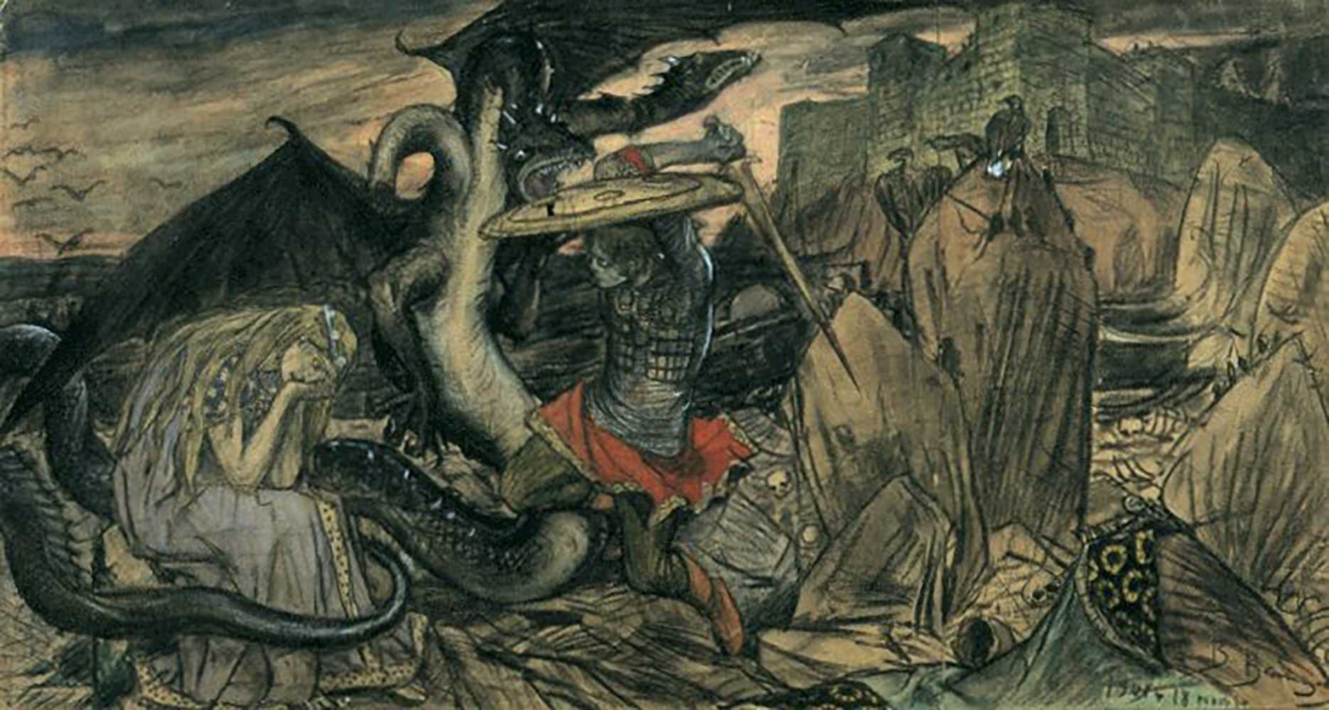 Бой змея и добрыни. Картина змей Горыныч Васнецов. Бой Добрыни со змеем Васнецов.