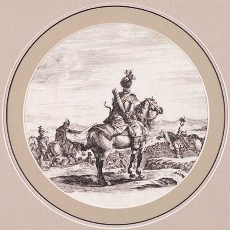 Белла Стефано делла (Della Bella Stefano) . 18.05.1610-12.07.1664. Поляк на лошади на фоне батальной сцены