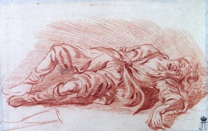 Ван Хухтенбург Ян. 1646-1733. Лежащая мужская фигура